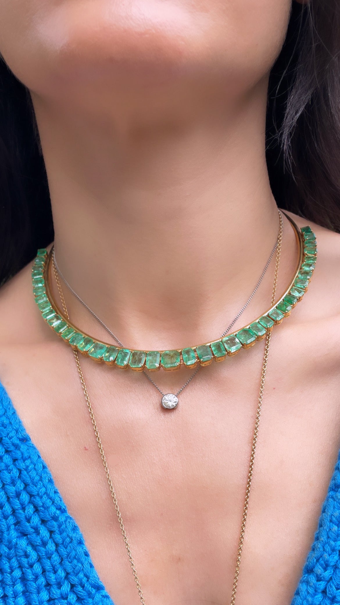 Vintage yellow 18K gold 29.3 ctw emerald statement collar