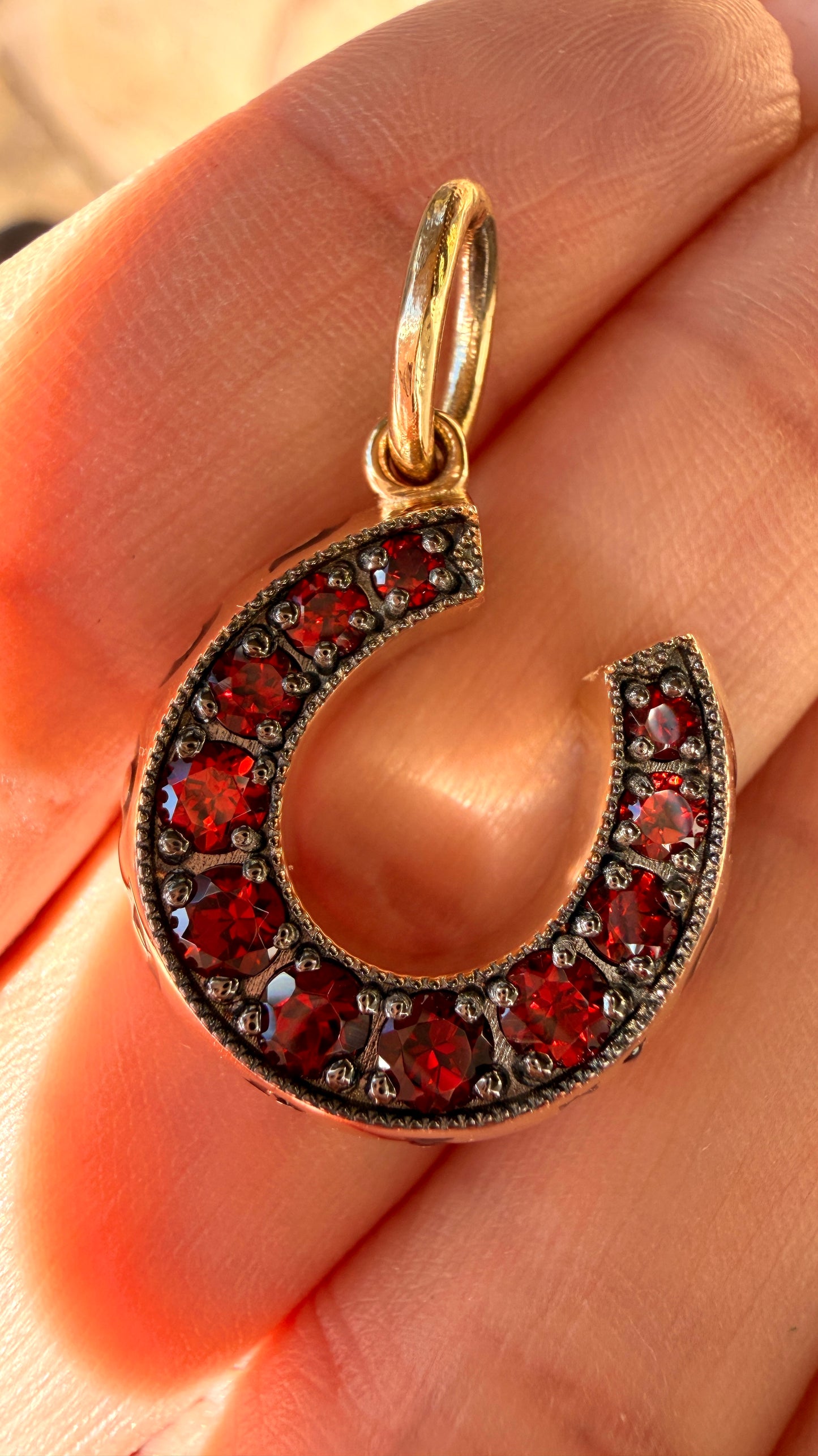 3GOG original yellow 14K Good Luck Garnet Horseshoe - Ready to ship