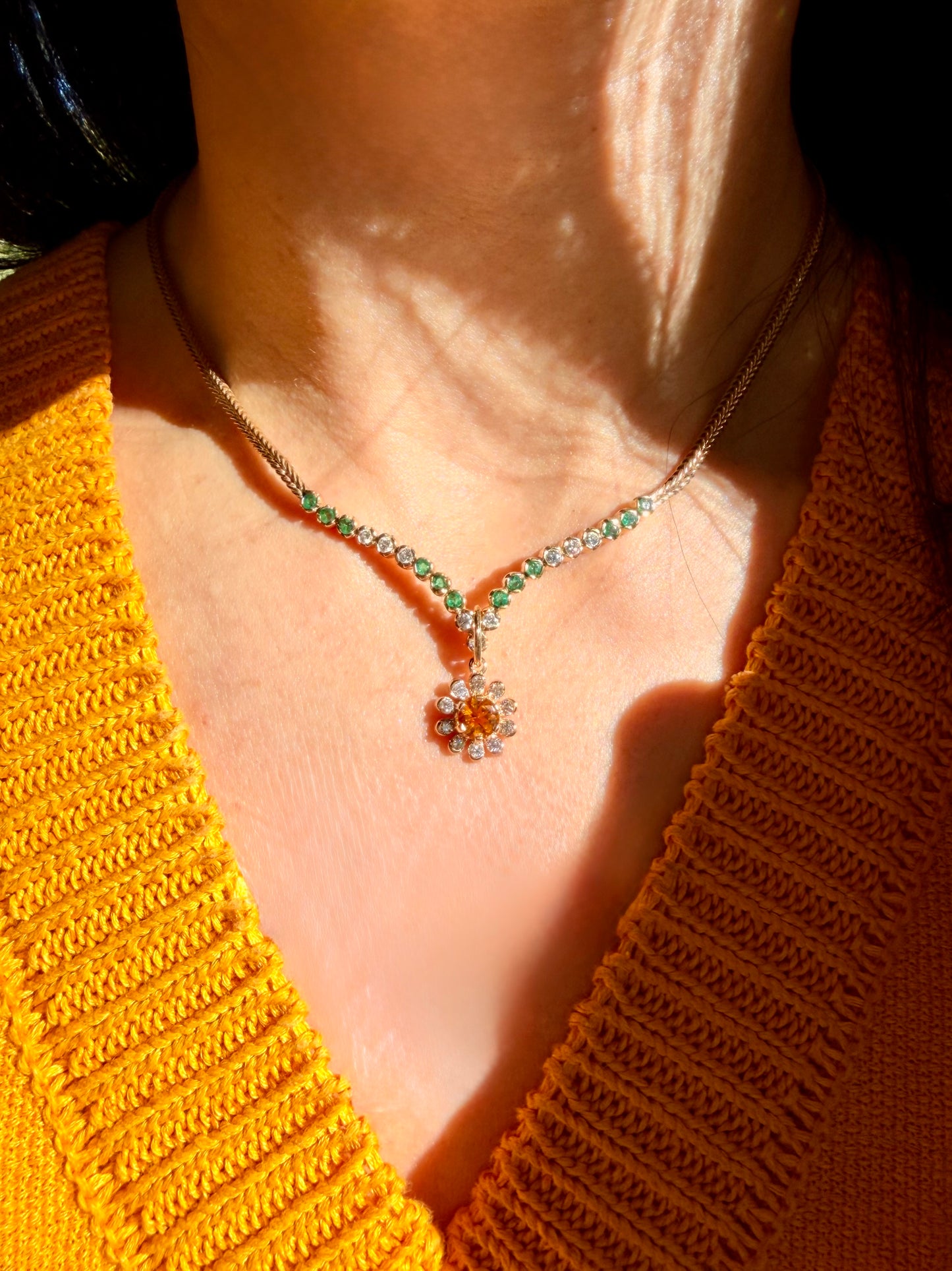 3GOG Natural Citrine and Diamond Garden Party Flower Pendant 14K
