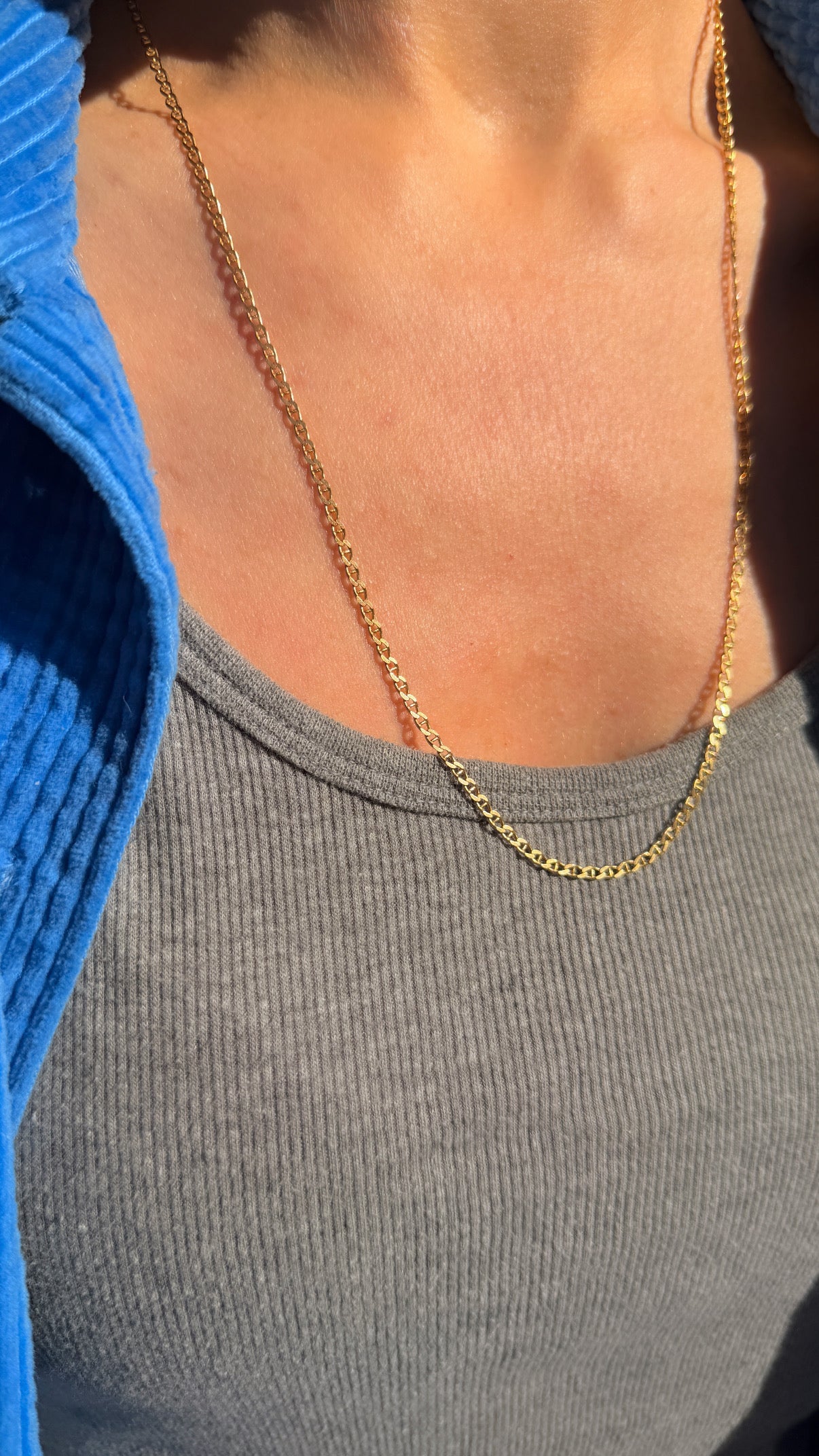 Vintage yellow 18K flat mariner chain, 24 inch