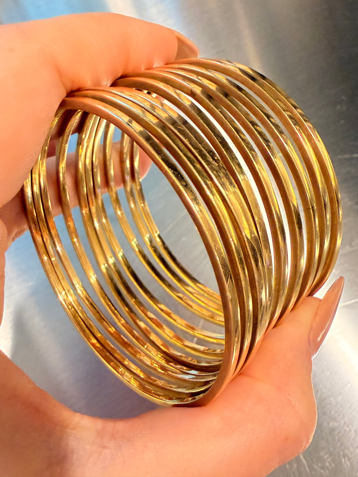 Vintage yellow 14K square edged bangles