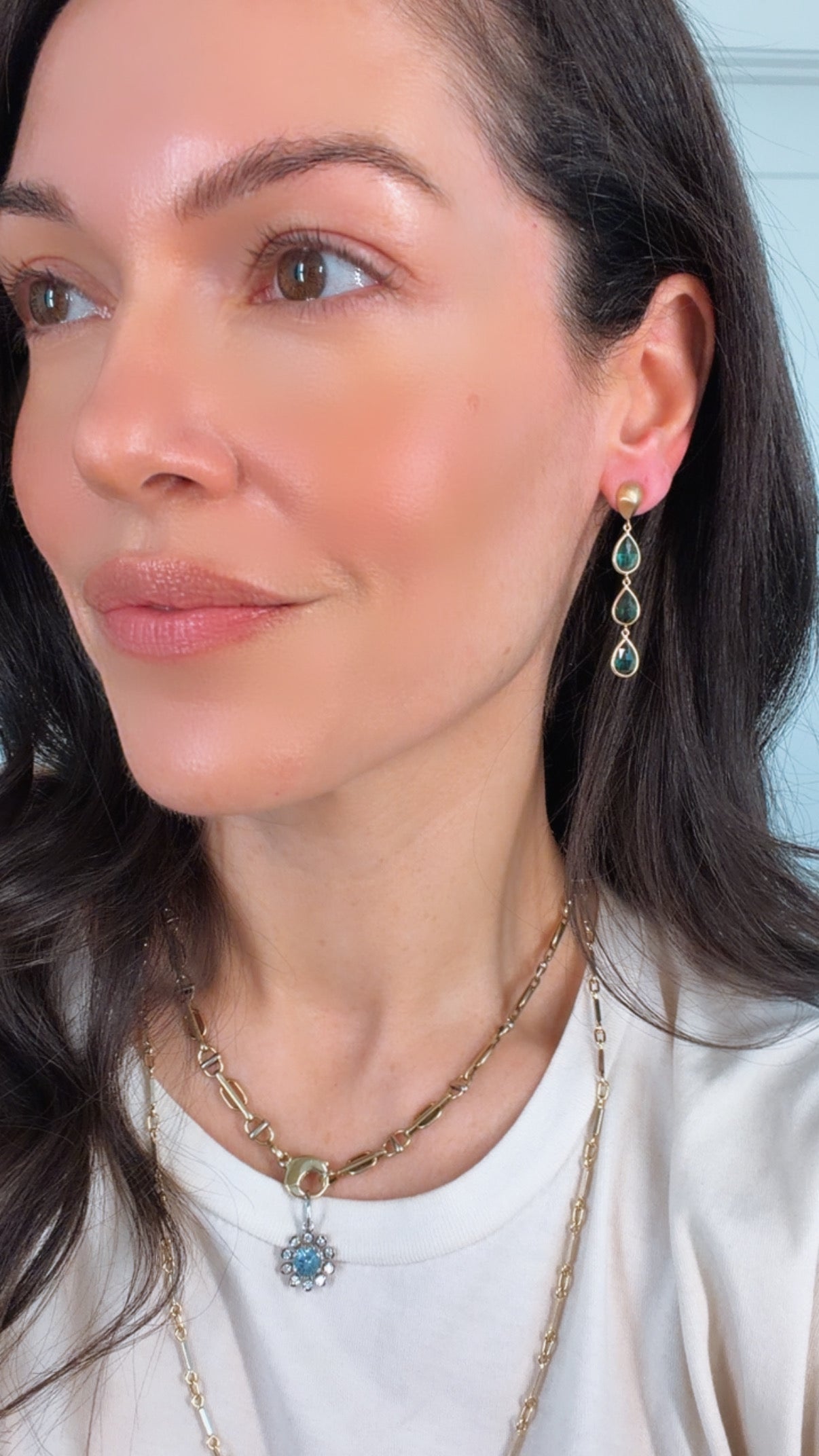 Vintage yellow 14K green tourmaline drop earrings
