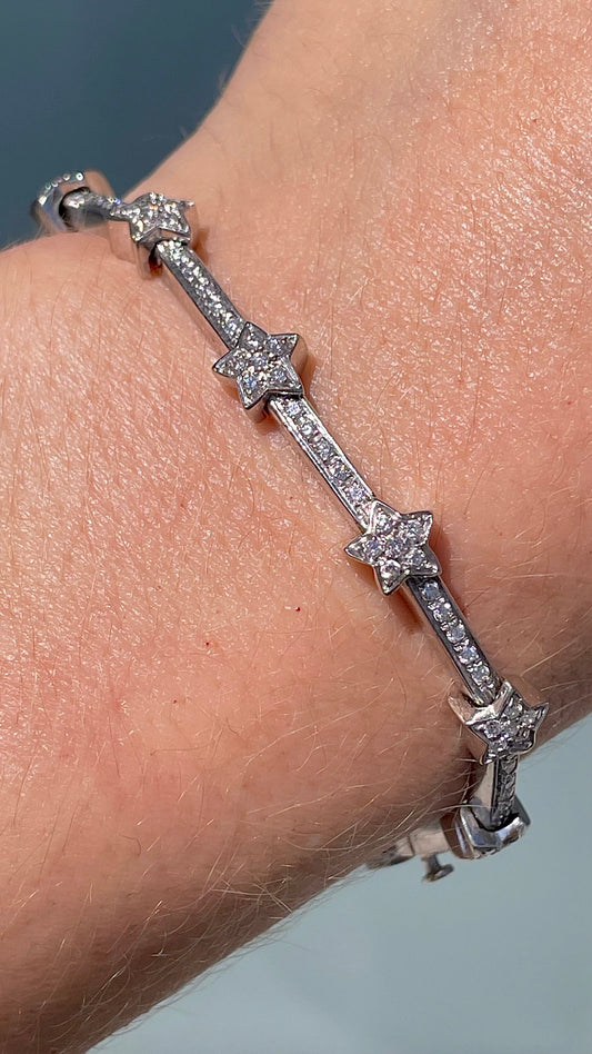 Vintage white 18K diamond star and bar link bracelet, 7 inch