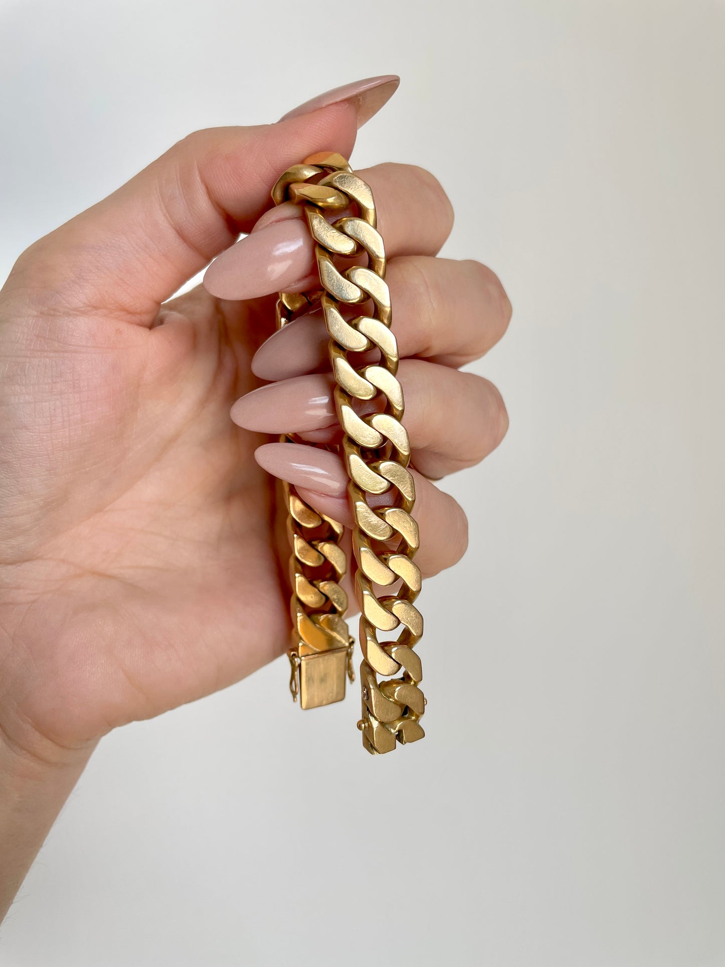 Vintage French yellow 18K solid curb bracelet, 7.5 inch and sizable