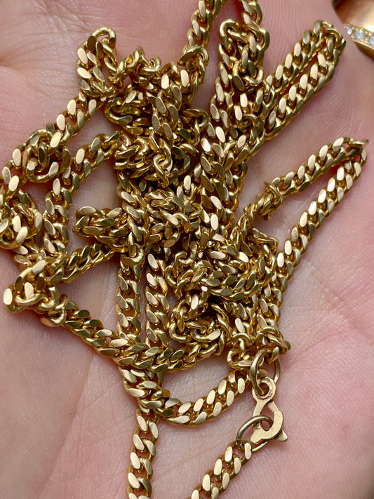Vintage yellow 18K solid curb link chain with 14K sister clasp, 30.75 inch
