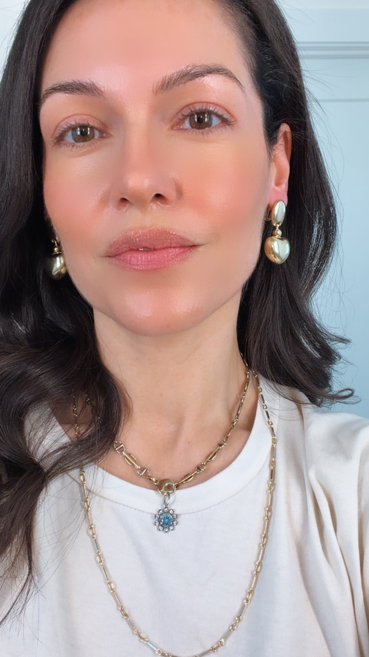 Vintage yellow 14K puffy heart omega back dangle earrings