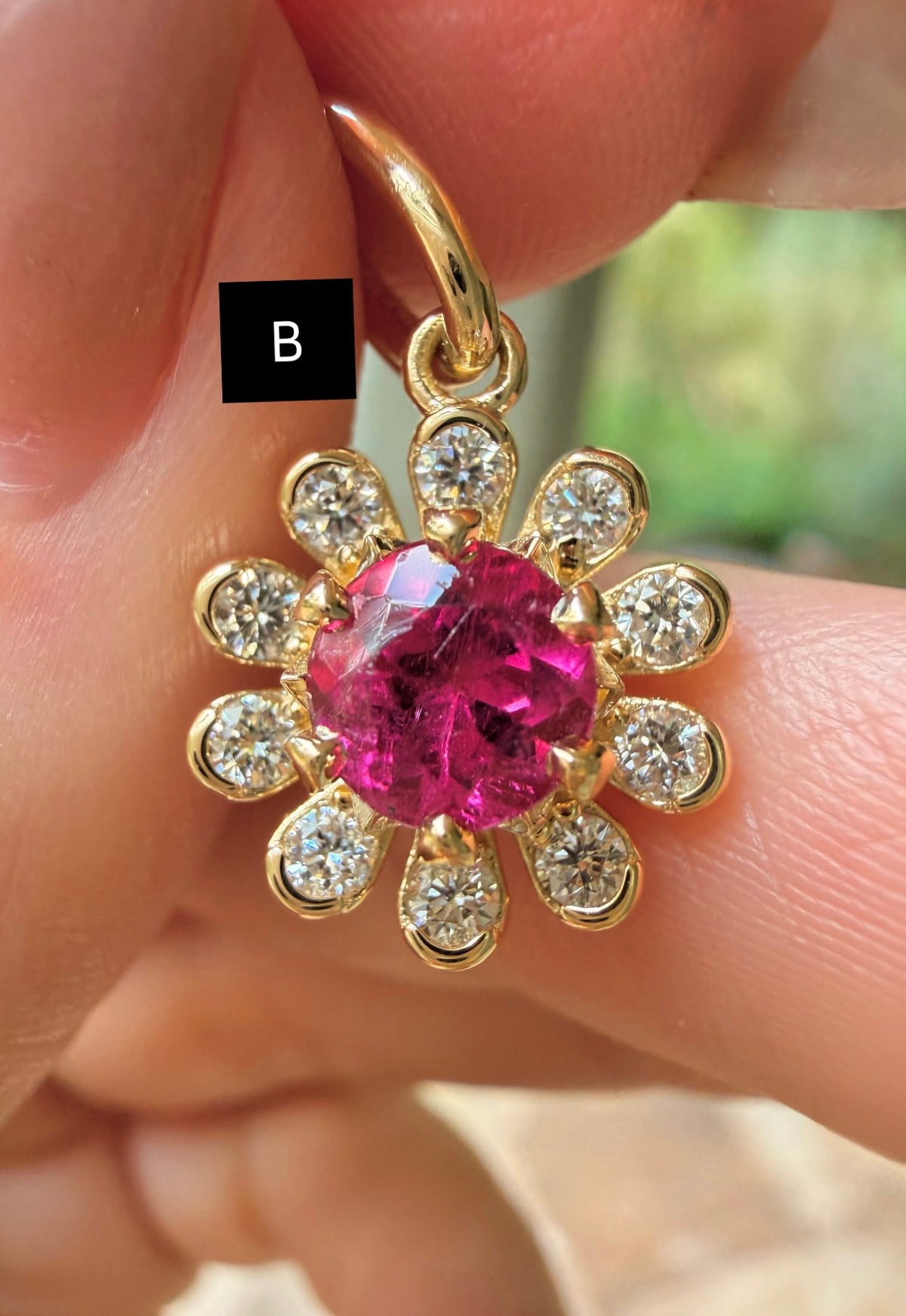 3GOG Natural Rubellite Tourmaline and Diamond Flower Pendant 18K - Oct 2026 drop