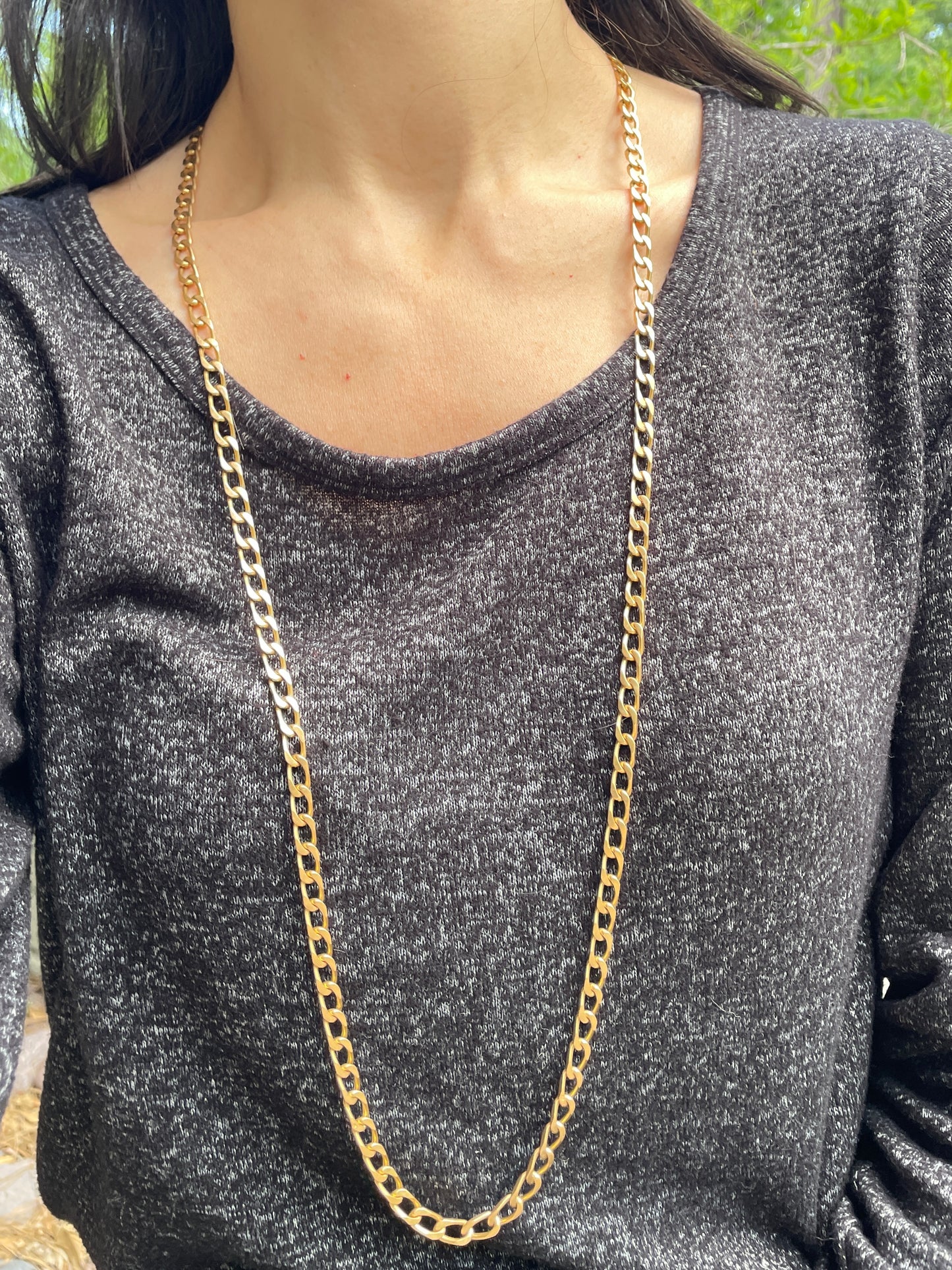 Vintage French yellow 18K gold oval link curb chain likely Rolling et Cie, 37 inch