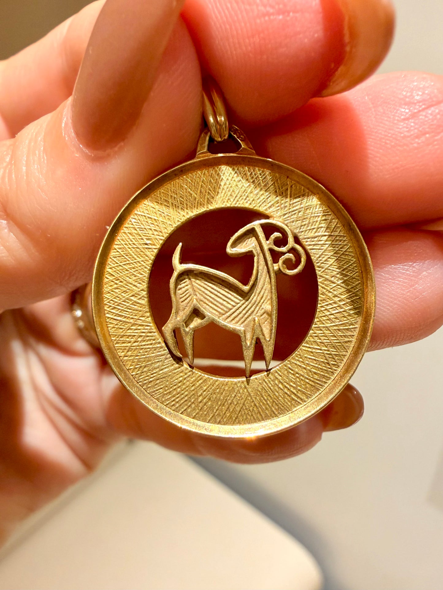 Vintage Yellow 14K gold Aries ram pendant