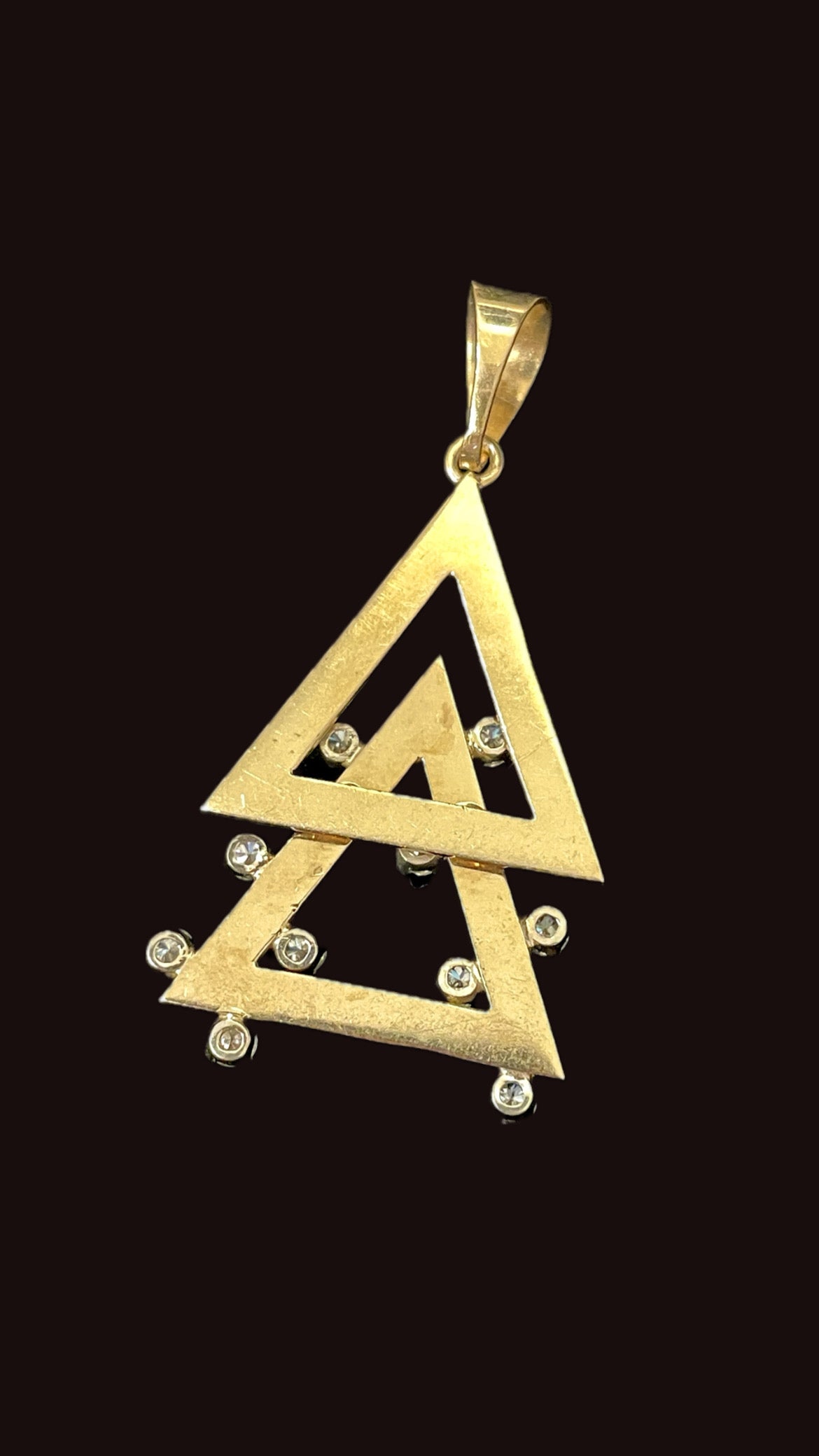 Vintage yellow 14K and .33 ctw double triangle diamond pendant