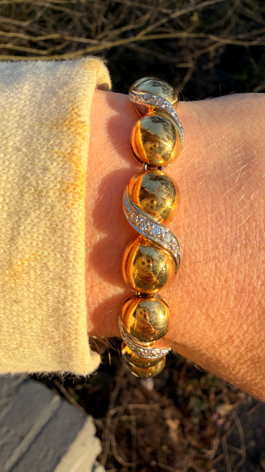 Vintage 18K Bubbly link with .84 ctw diamond twist bracelet, 7.5 inch