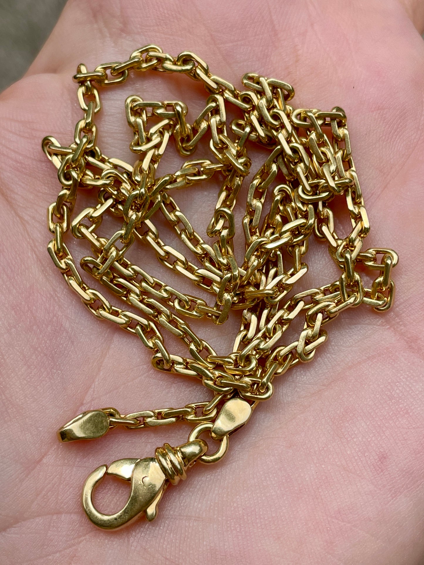 Vintage yellow 18K solid biker link chain with fancy lobster clasp, 24.5 inch