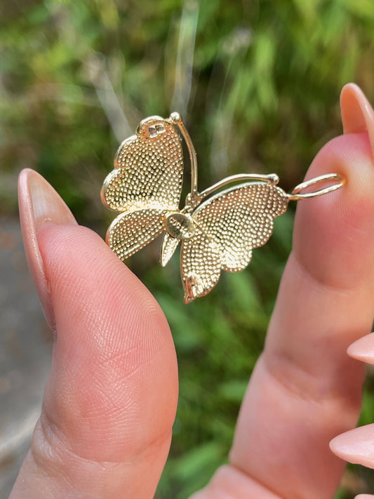 Vintage yellow 14K gold textured butterfly pendant