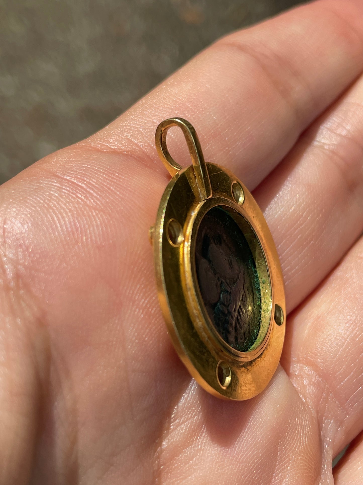Vintage yellow 18K horse coin pendant with approx .15 ctw diamonds