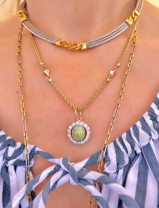 Vintage yellow 18K double sided .16 ctw diamond station wheat chain necklace, 17.75 inch