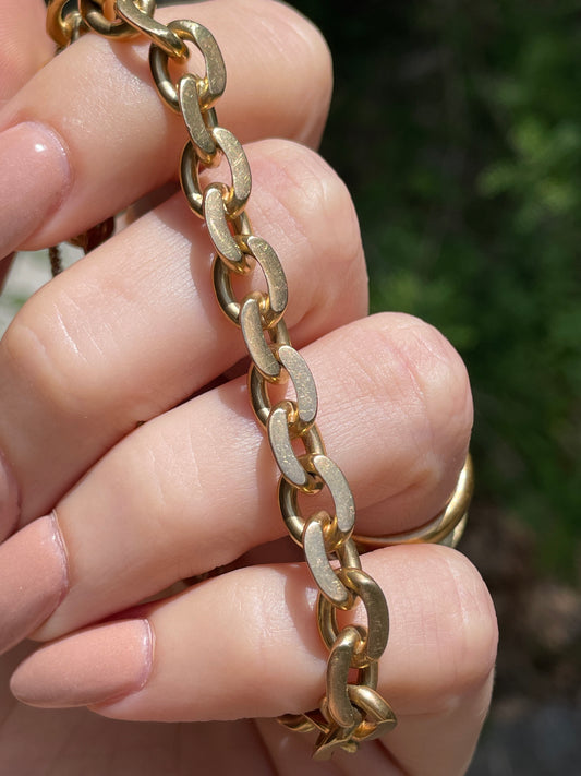 Vintage yellow 18K solid beard link curb bracelet, 7.25 inch and sizable