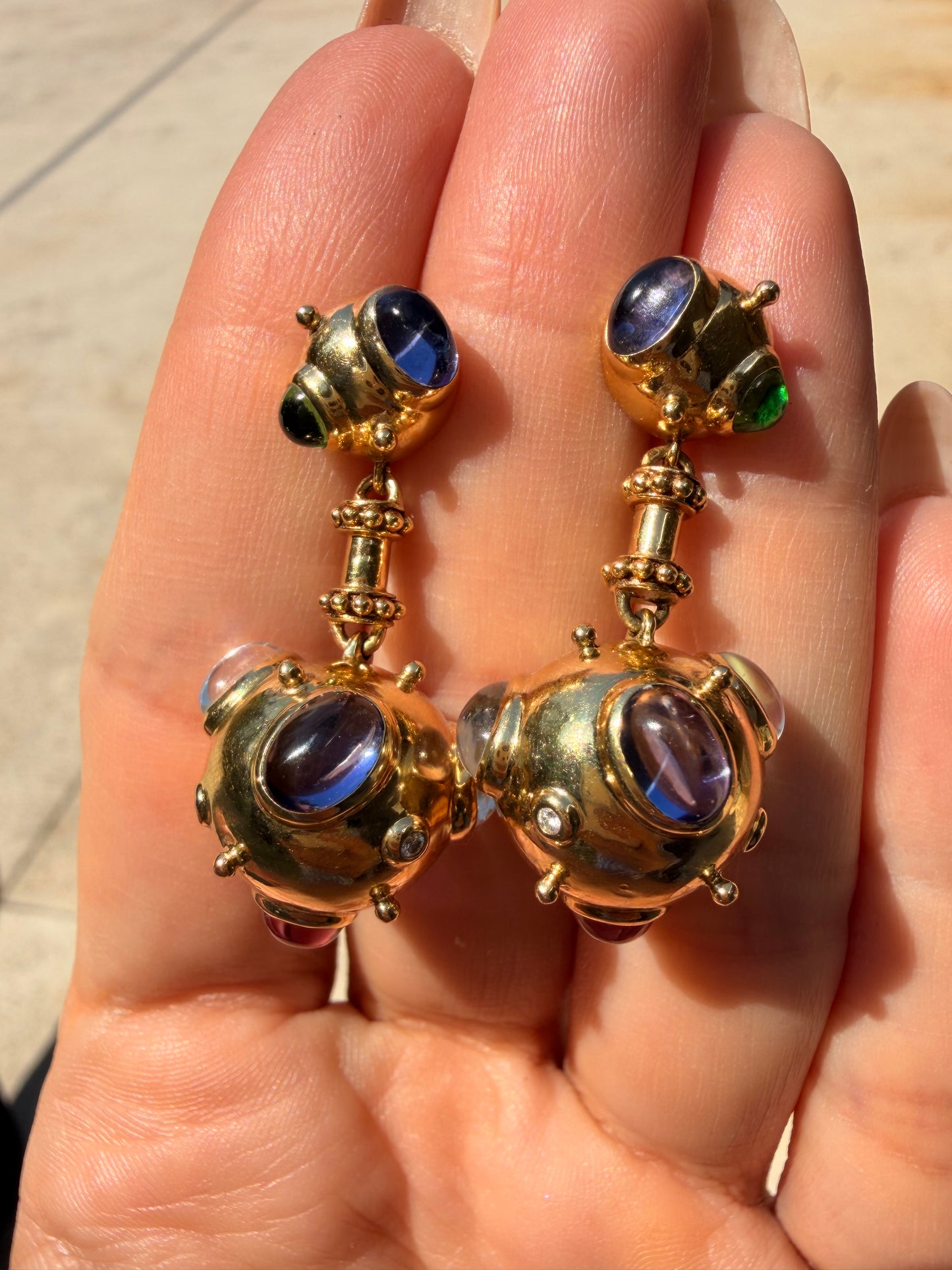 Vintage yellow 18K Temple St Clair Cosmos gemstone drop earrings