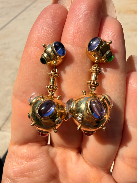 Vintage yellow 18K Temple St Clair Cosmos gemstone drop earrings