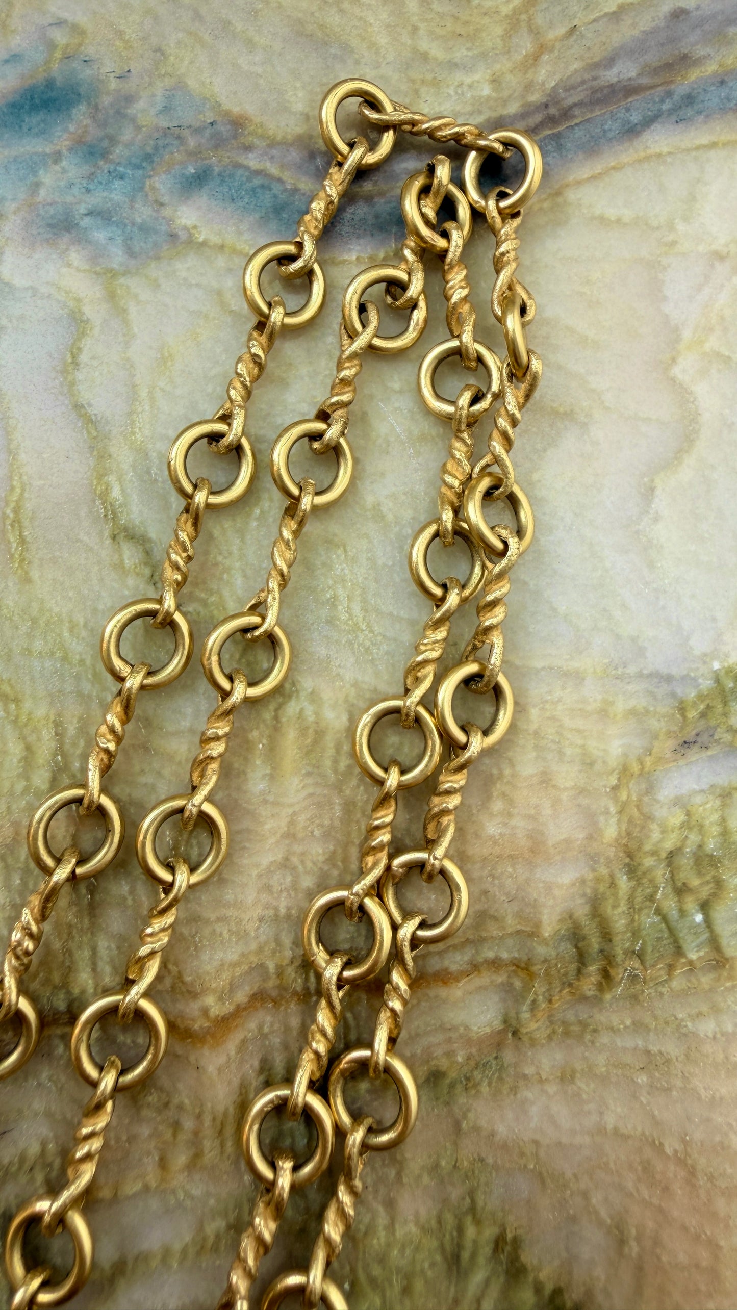 Vintage yellow 18K dogbone twist chain, 36 inch adjustable