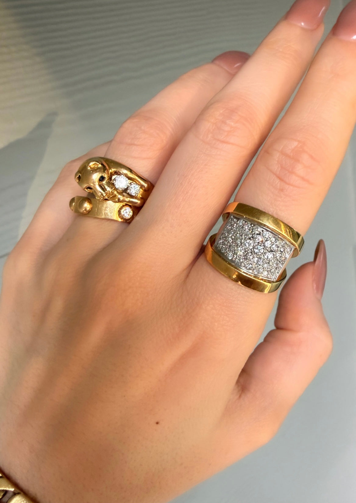 Vintage yellow and white 18K approx .5ctw diamond angled ring, size 7-7.25