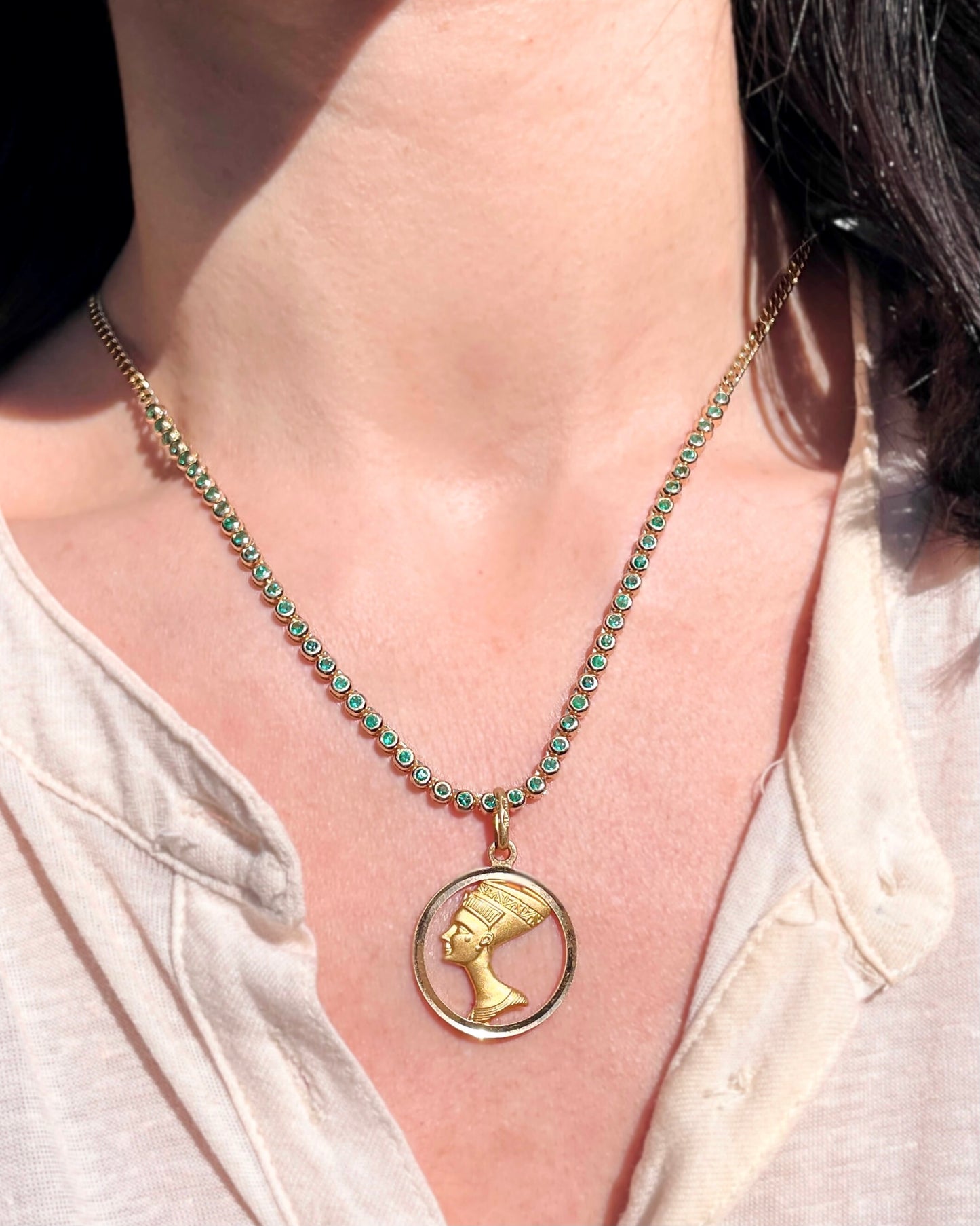 Original 3GOG yellow 14K gold approx 2 ctw emerald bubble watch chain necklace, 18 inch with shortening option