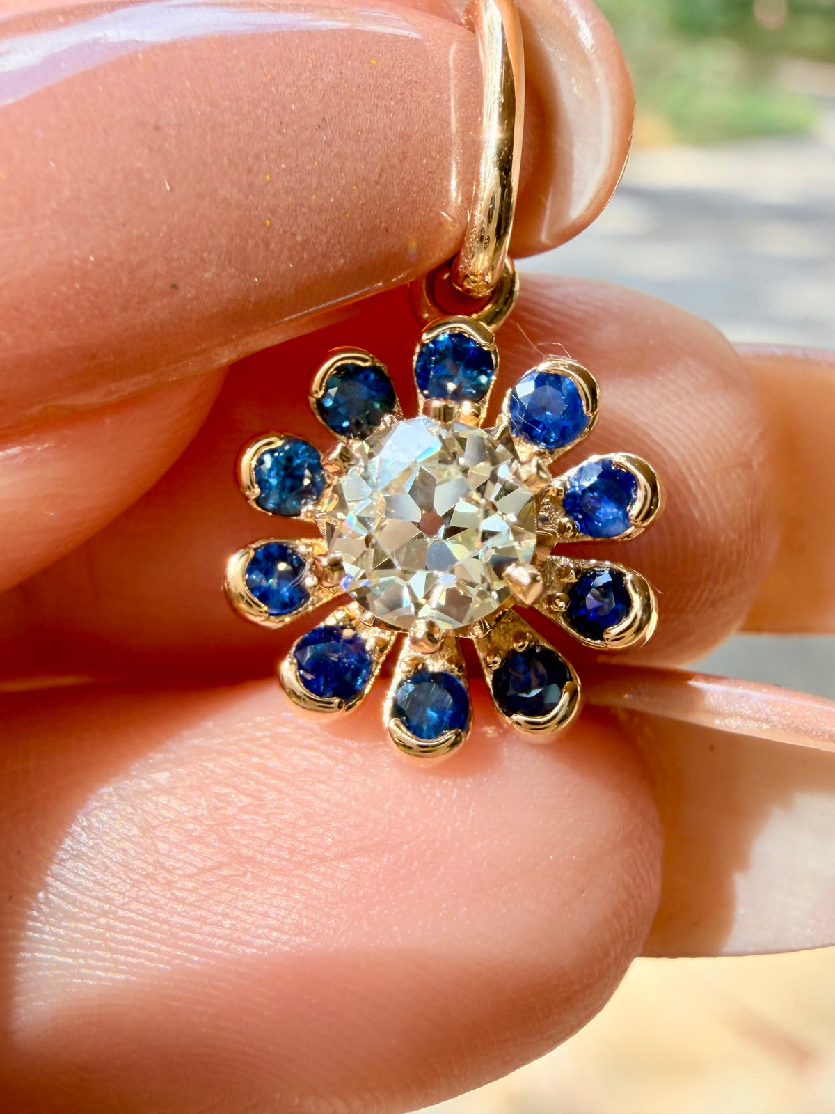 3GOG Natural Antique Diamond and Blue Sapphire Garden Party Flower Pendant 14K - Oct 2026 drop