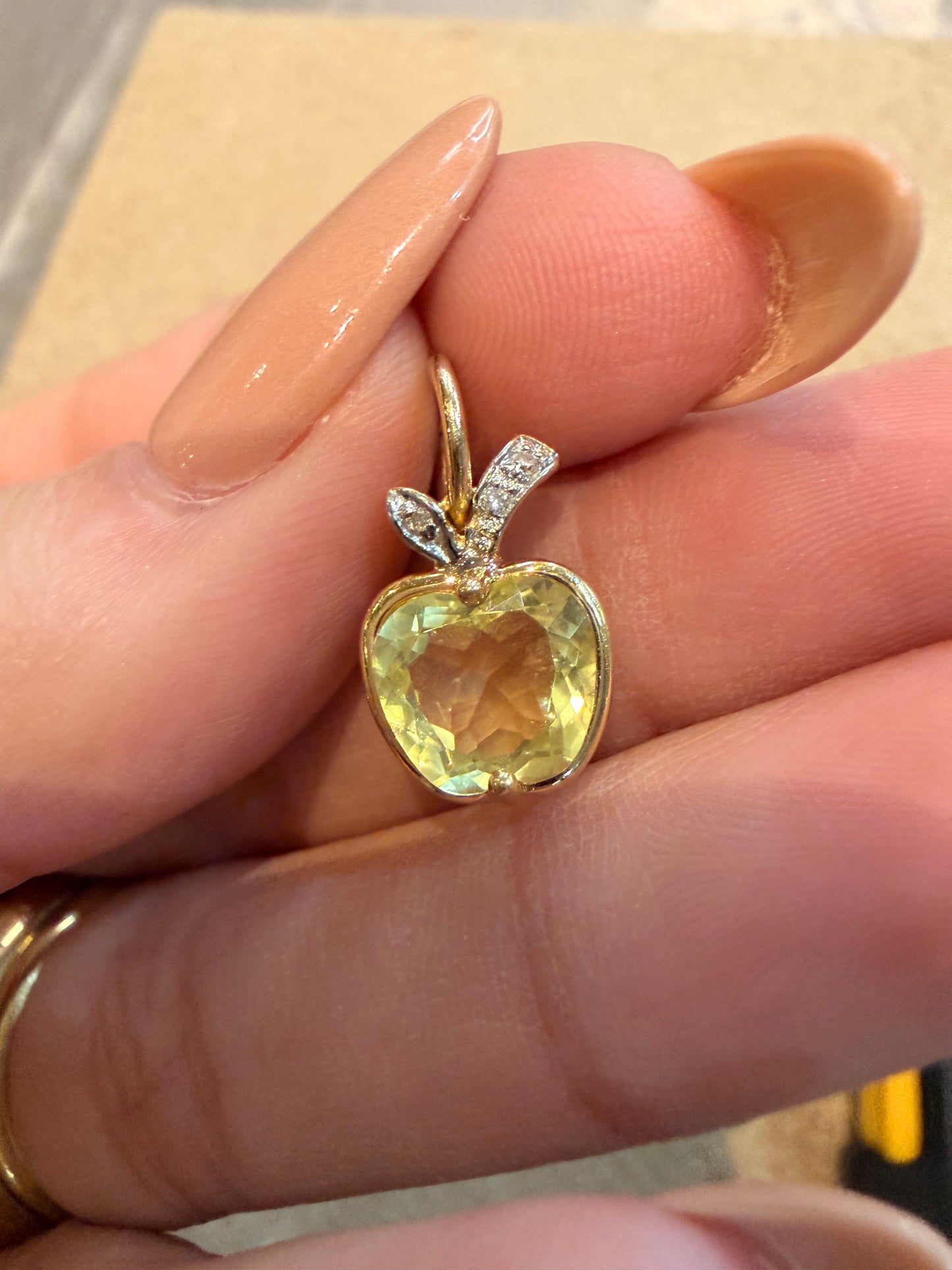 Vintage yellow 14K citrine and diamond Apple fruit charm