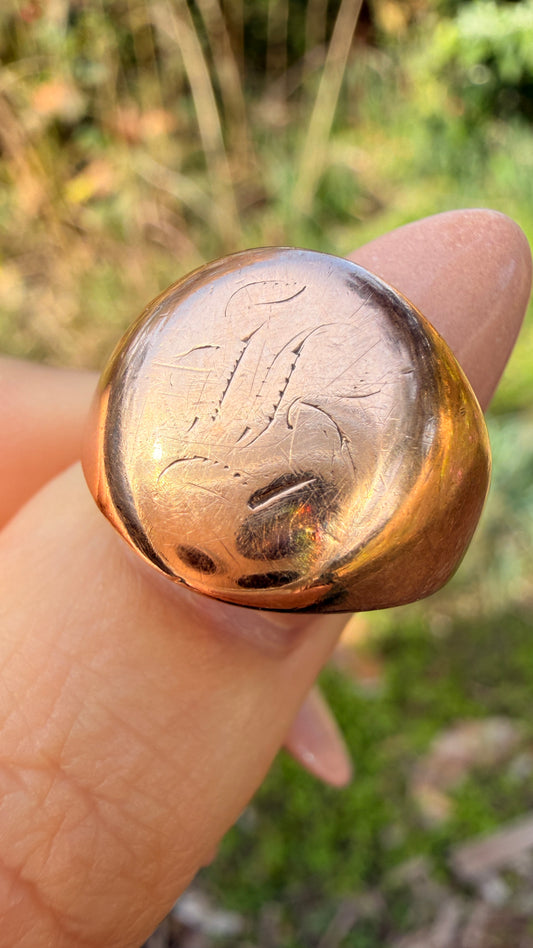 Antique 10K rose gold signet ring, size 6.75