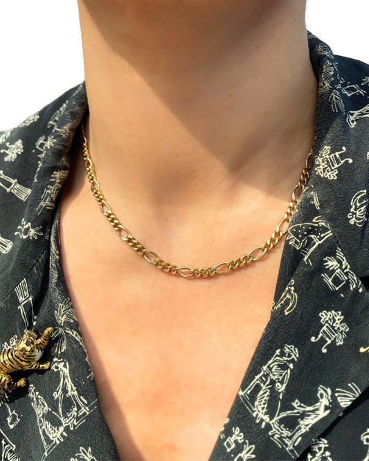 Vintage yellow 18K figaro chain, 16.5 inch