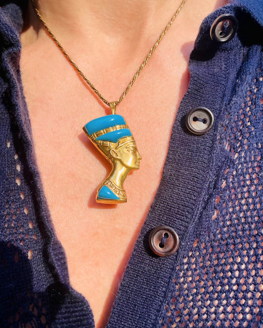 Vintage 18K Nefertiti with turquoise and lapis lazuli