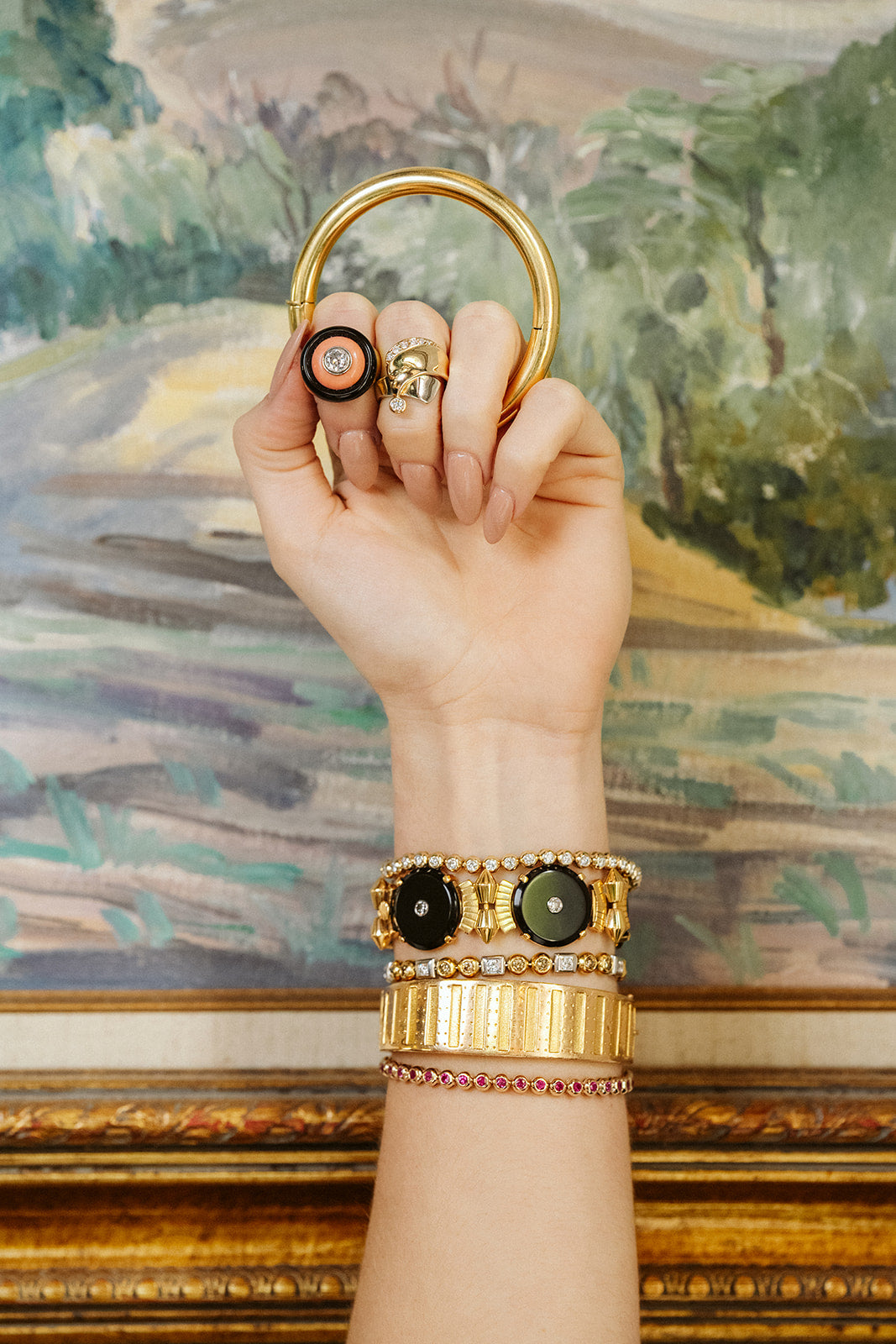 Vintage and antique gold bracelets and rings with diamonds and ruby tennis bracelet