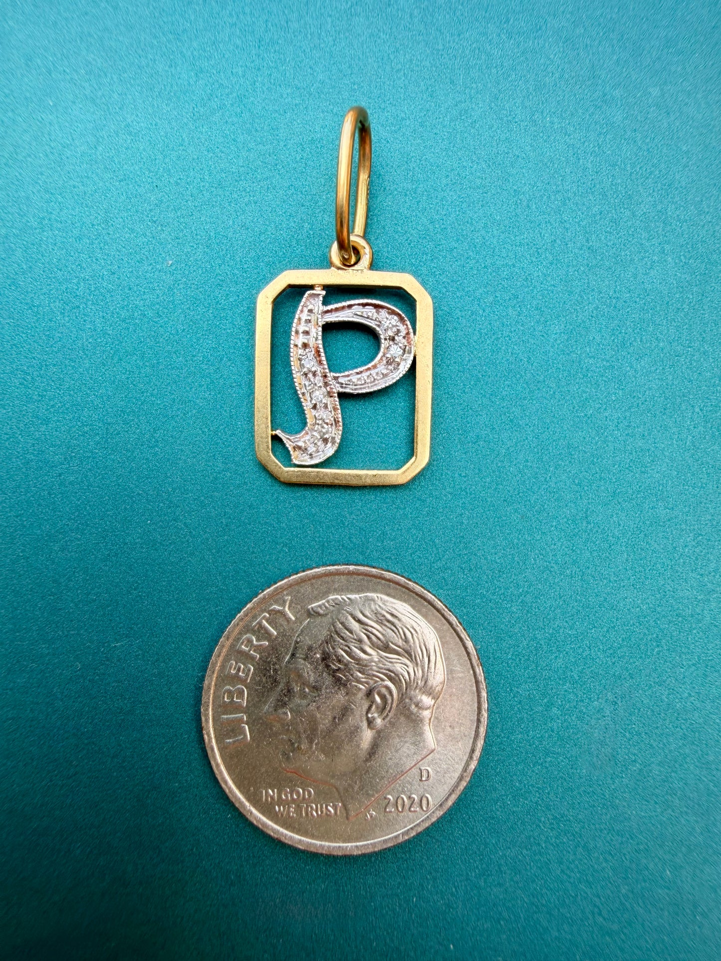 Vintage 18K diamond letter P charm