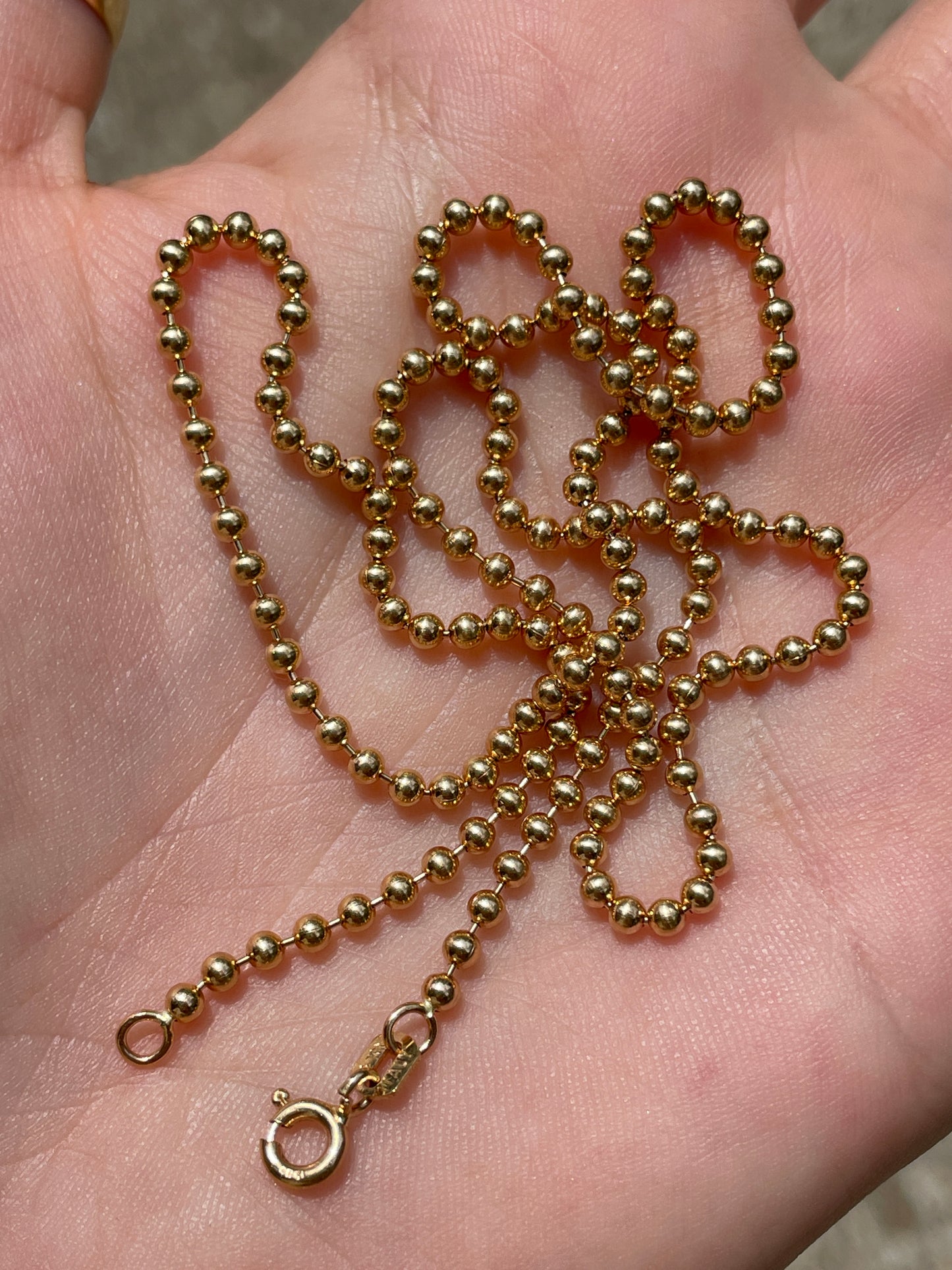 Vintage yellow 14K ball chain, 18 and 1/8 inch