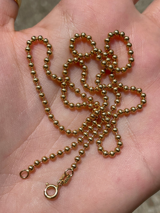 Vintage yellow 14K ball chain, 18 and 1/8 inch