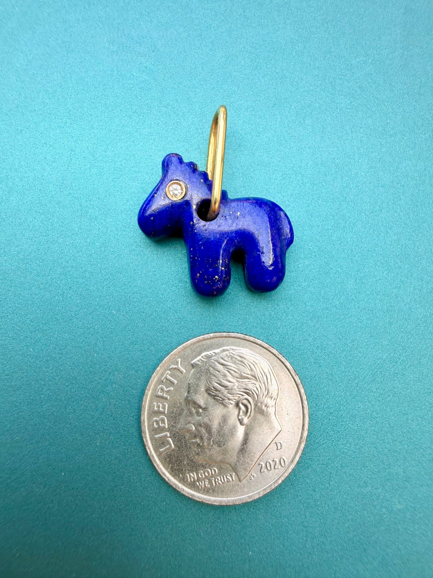Vintage yellow 18K gold, lapis, and diamond horse charm