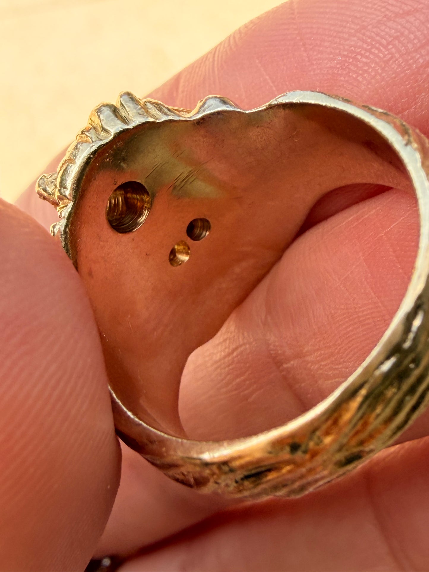 Vintage yellow 14K diamond lion ring, size 9