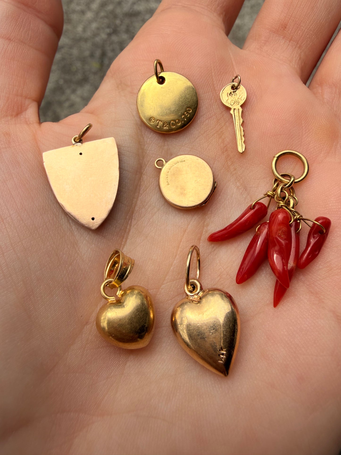 Antique yellow 14K hand engraved Dog on shield charm