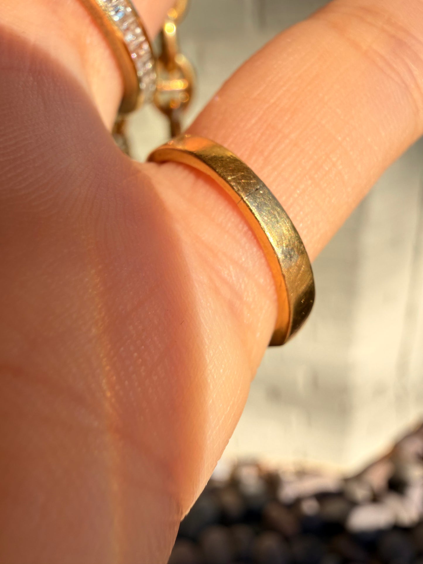 Vintage yellow 18K gold angled ring with diamond, circa 1970's, size 5