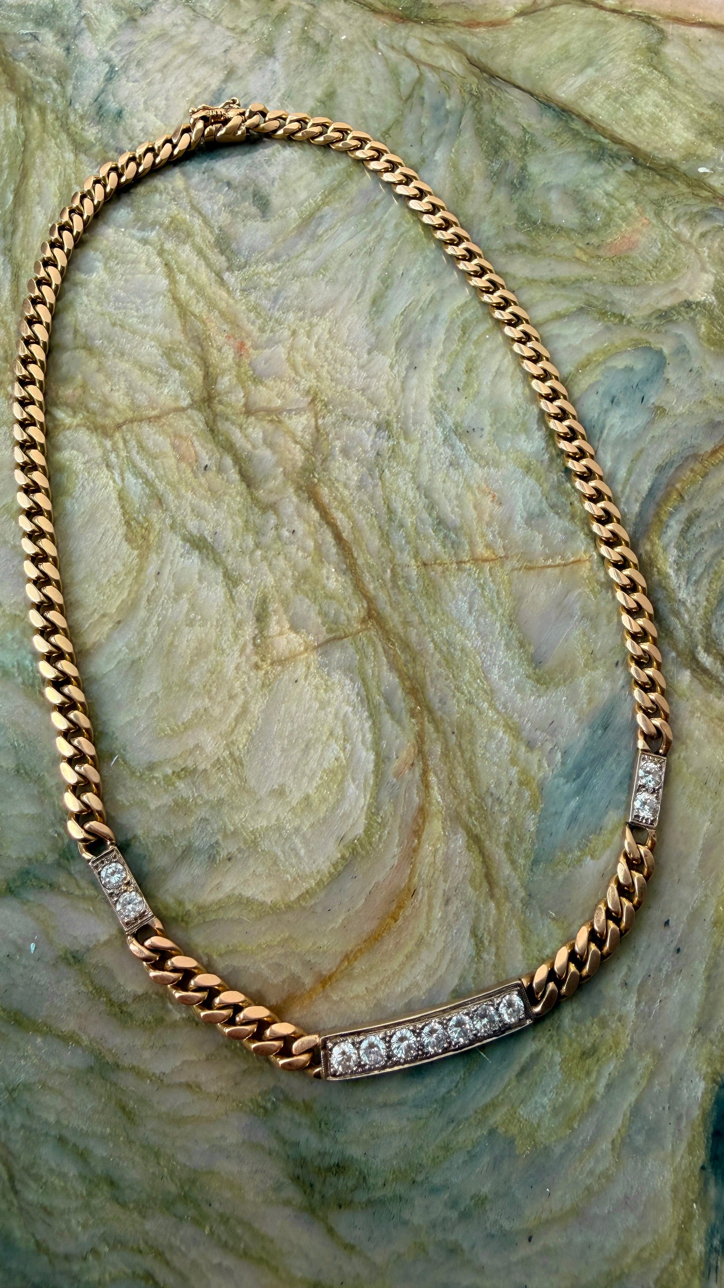 Vintage 14K triple bar 2ctw diamond curb chain, 16 inch