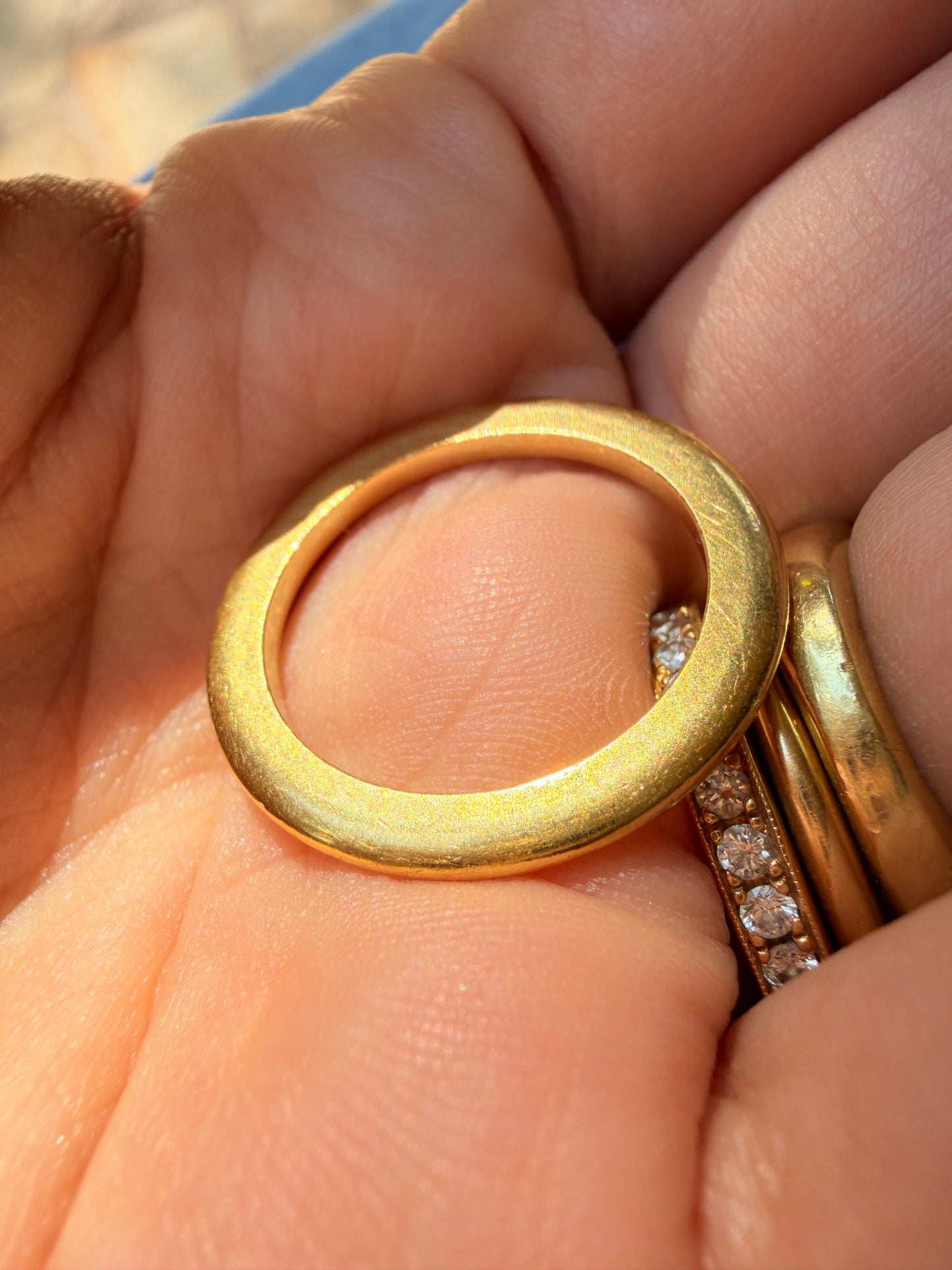 Vintage yellow 18K flat saucer band, size 7.5