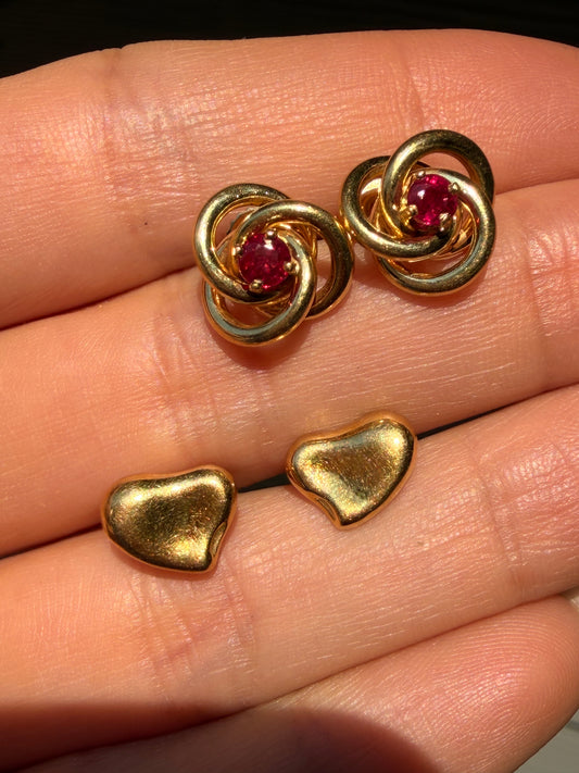 Vintage yellow 18K Tiffany and Co ruby love knot earrings