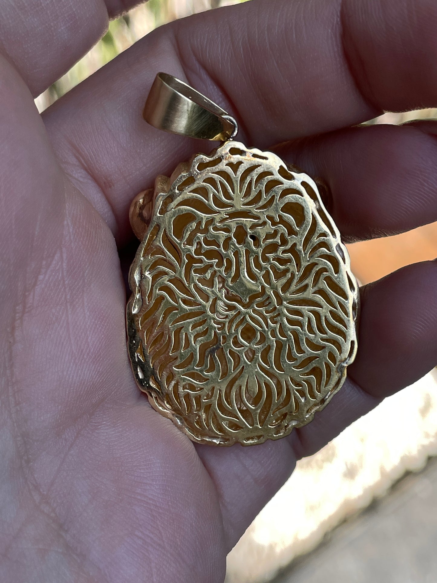Vintage yellow 18K Lion statement pendant with enamel and ruby eyes