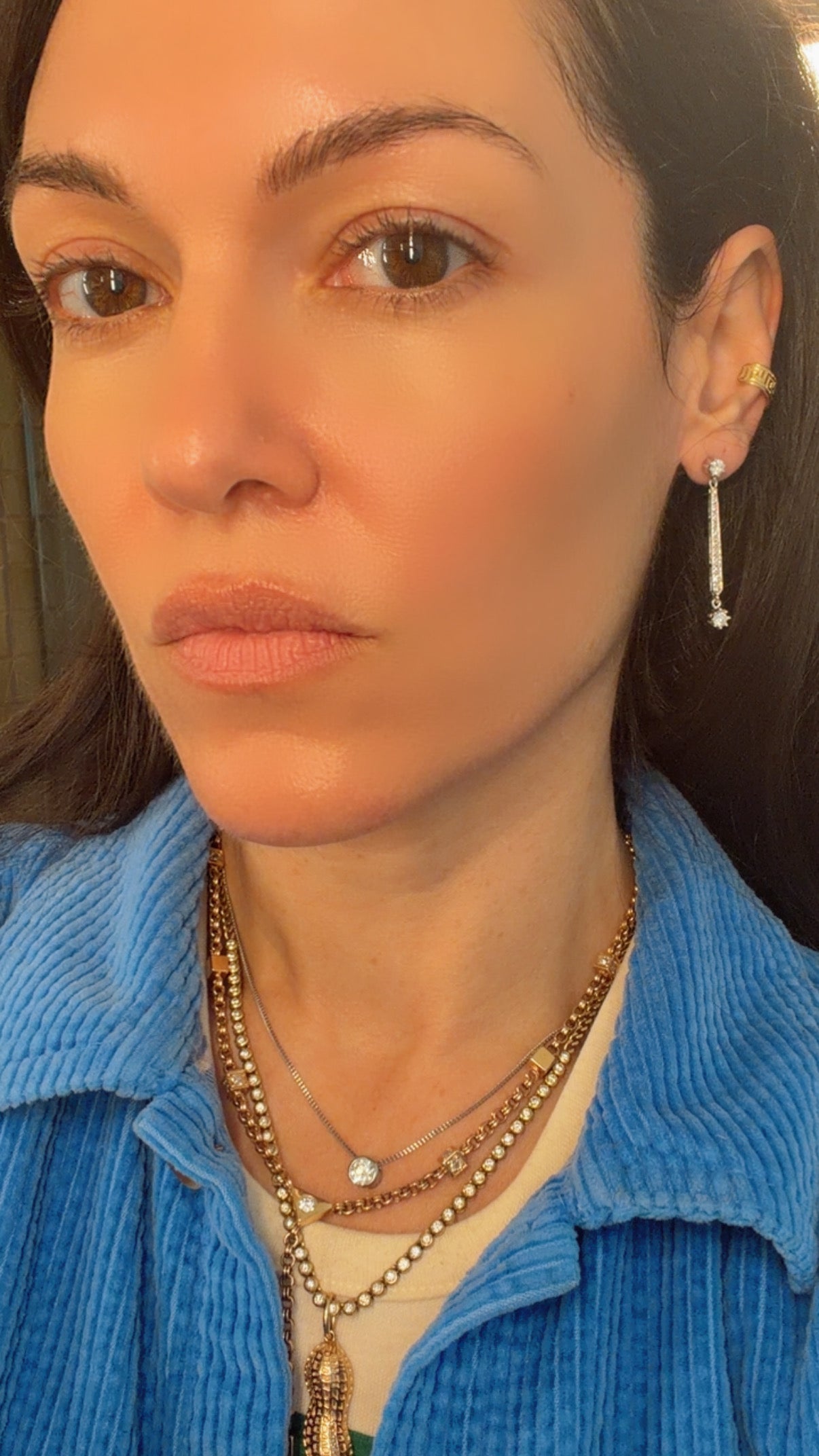 Vintage white 14K approx .92ctw diamond bar post earrings