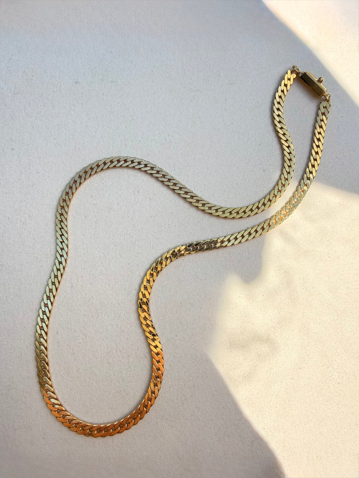 Vintage yellow 14K tight curb link chain, 15 and 3/8 inch