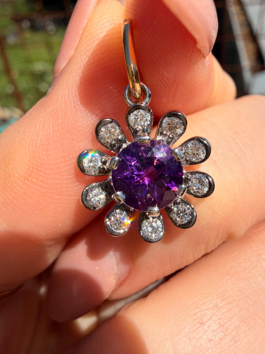 3GOG Natural Amethyst Garden Party Flower Pendant 14K