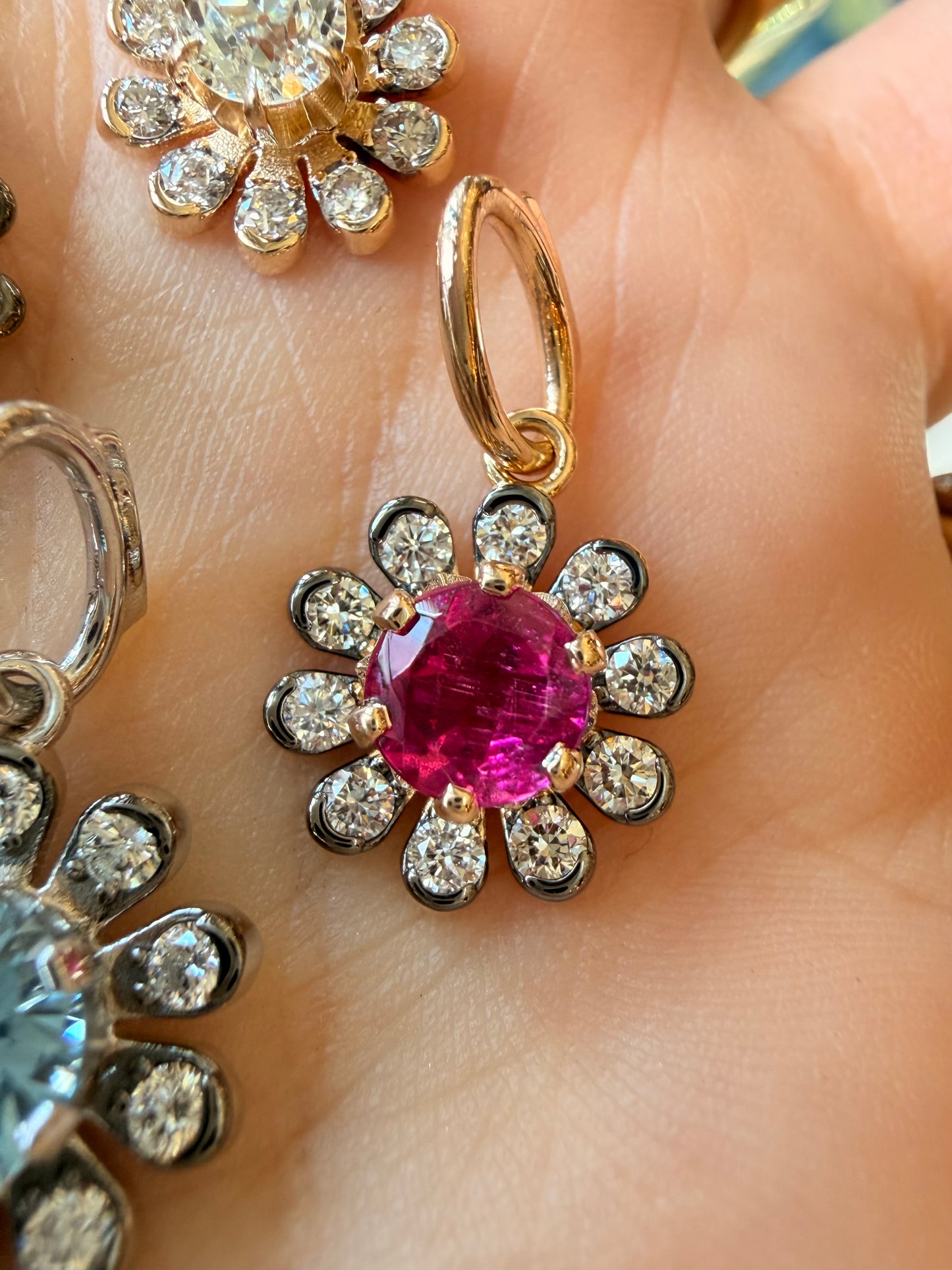 3GOG Natural Rubellite Tourmaline Garden Party Flower Pendant 14K