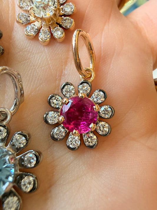 3GOG Natural Rubellite Tourmaline Garden Party Flower Pendant 14K
