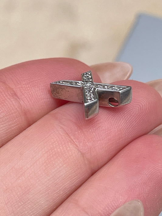 Vintage white 14K letter X charm with approx .13 ctw diamonds