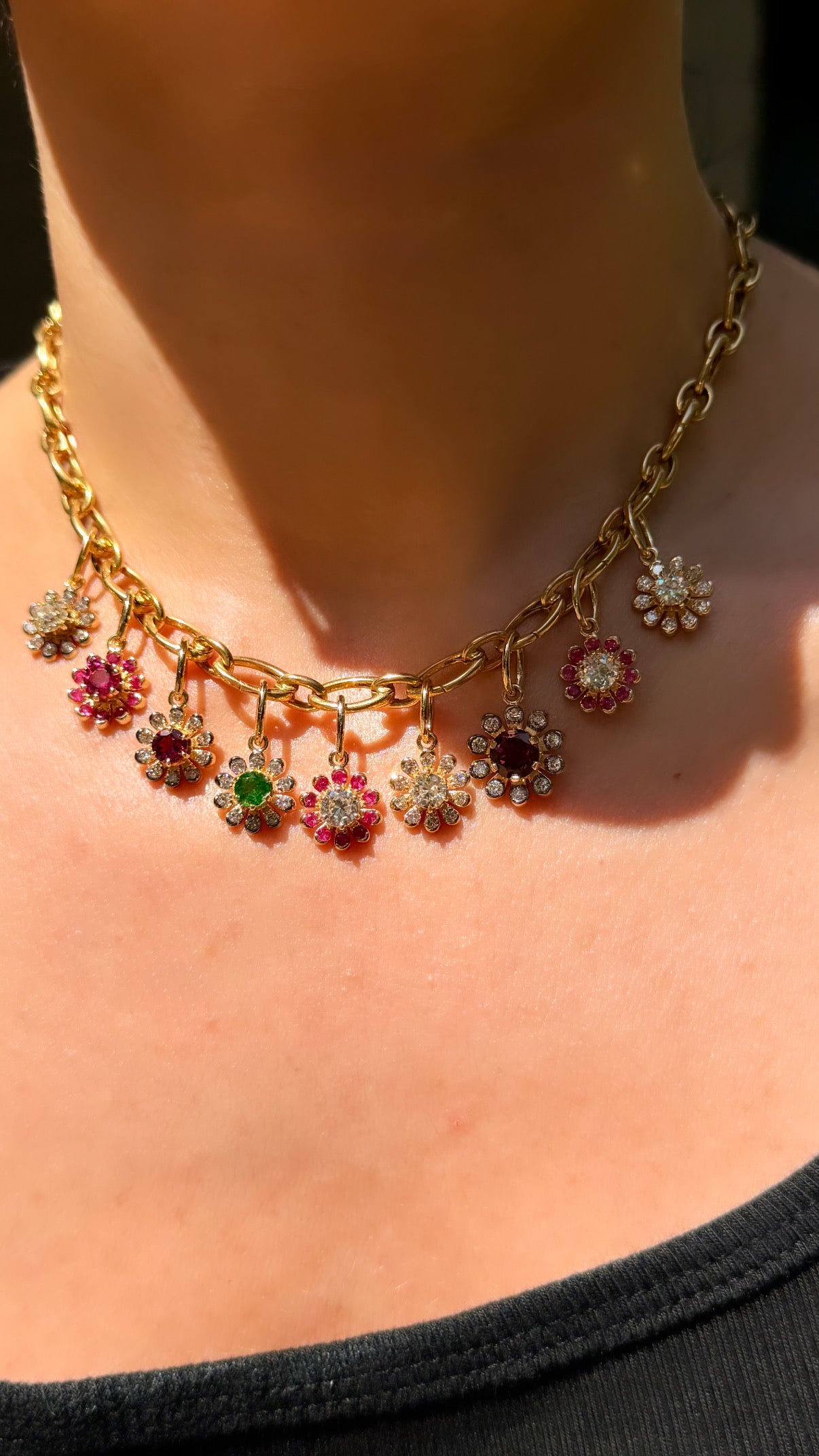 3GOG Natural Plum Pink Rubellite Tourmaline and Diamond Garden Party Flower Pendant with black rhodium 18K