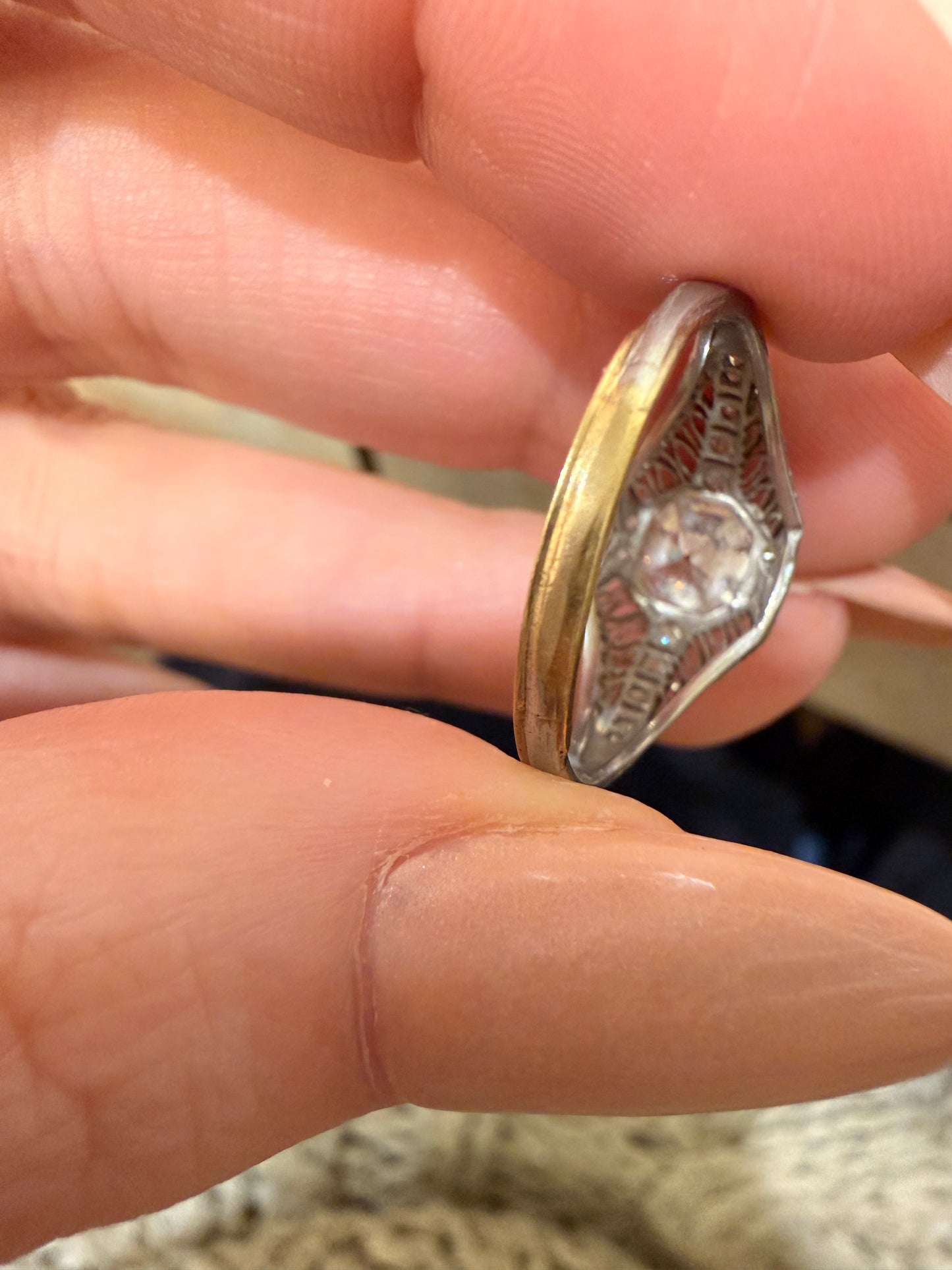 Antique platinum approx 1.5ctw octagonal diamond ring, size 8-8.25